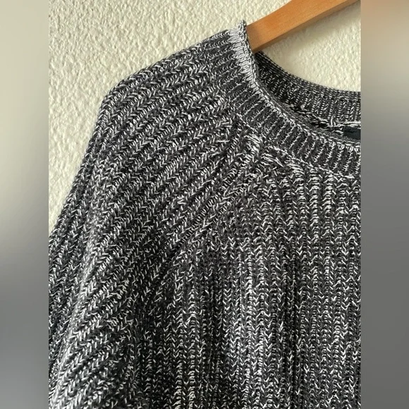 Ellen Tracy Knit Tunic Sweater Women’s L Black Marbled Cotton Rolled Round Neck - Picture 5 of 13